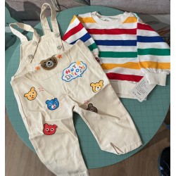 Ensemble enfant t-shirt rayé + salopette coton style cartoon