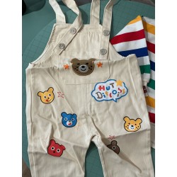 Ensemble enfant t-shirt rayé + salopette coton style cartoon