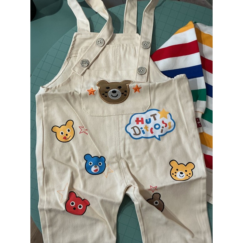 Ensemble enfant t-shirt rayé + salopette coton style cartoon