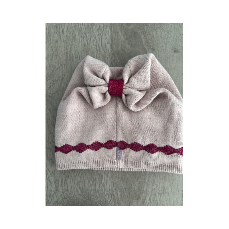 Bonnet femme rose avec noeud