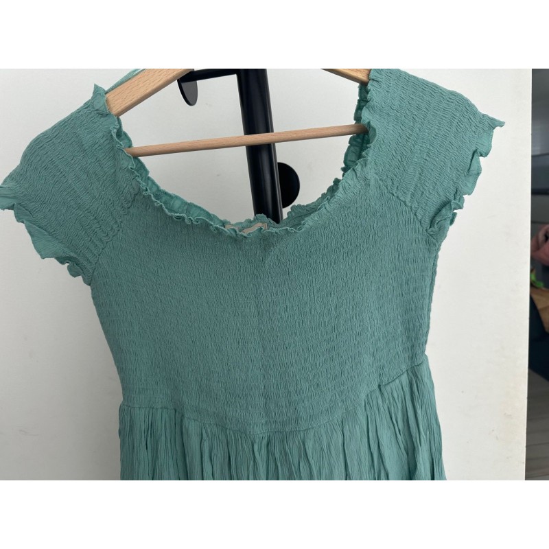 Robe turquoise smockée été