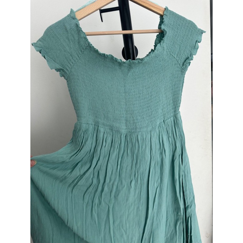 Robe turquoise smockée été