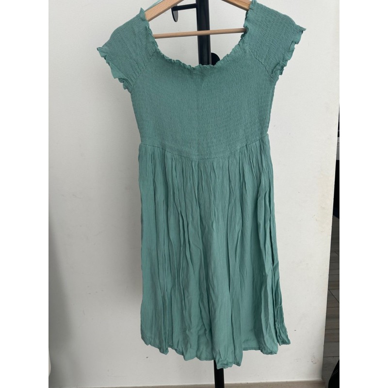 Robe turquoise smockée été