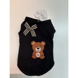 T-shirt de luxe pour petit chien noir avec ourson – Piccoli Pets - Taille S/M