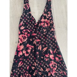 Robe été fleurie noir et corail