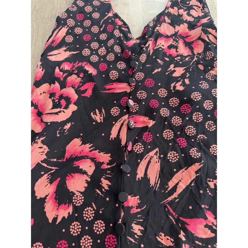 Robe été fleurie noir et corail