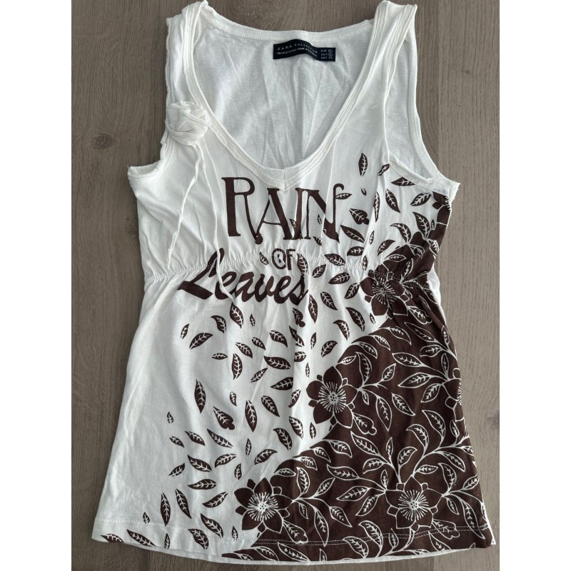 Top femme Zara blanc motif floral marron