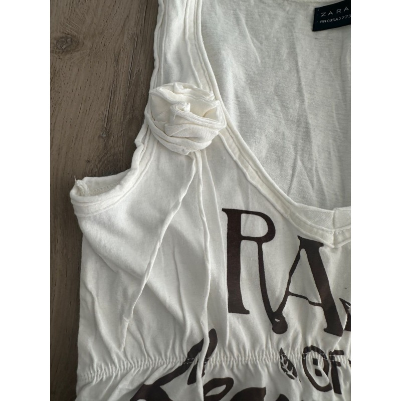 Top femme Zara blanc motif floral marron