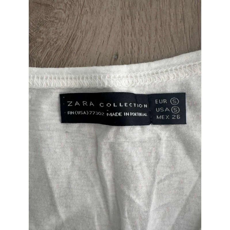 Top femme Zara blanc motif floral marron