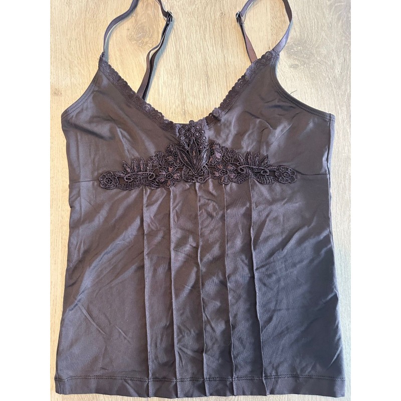 Top marron Mango avec dentelle
