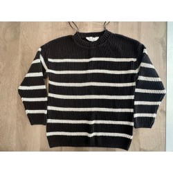 Pull maille H&M bleu rayé blanc
