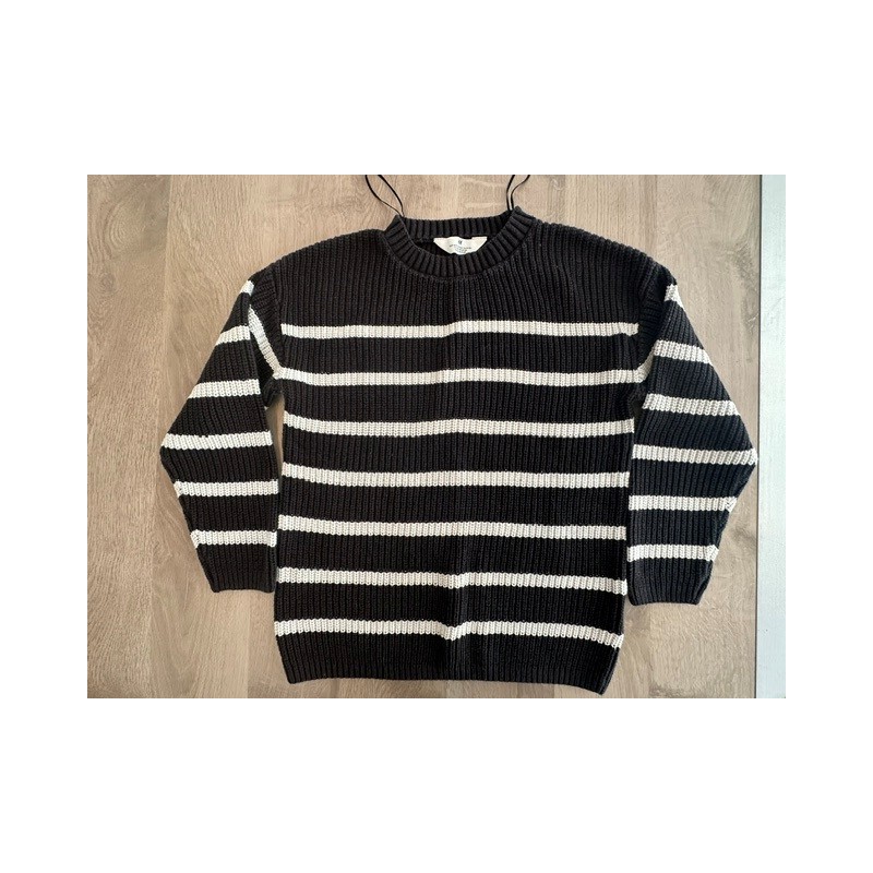 Pull maille H&M bleu rayé blanc