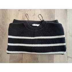 Pull maille H&M bleu rayé blanc