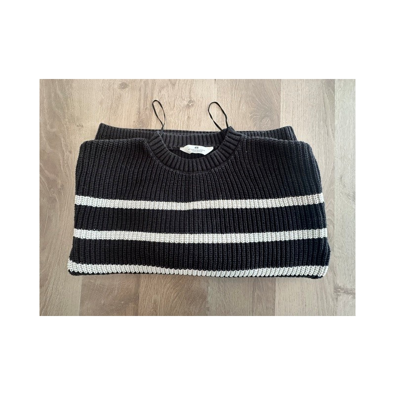 Pull maille H&M bleu rayé blanc