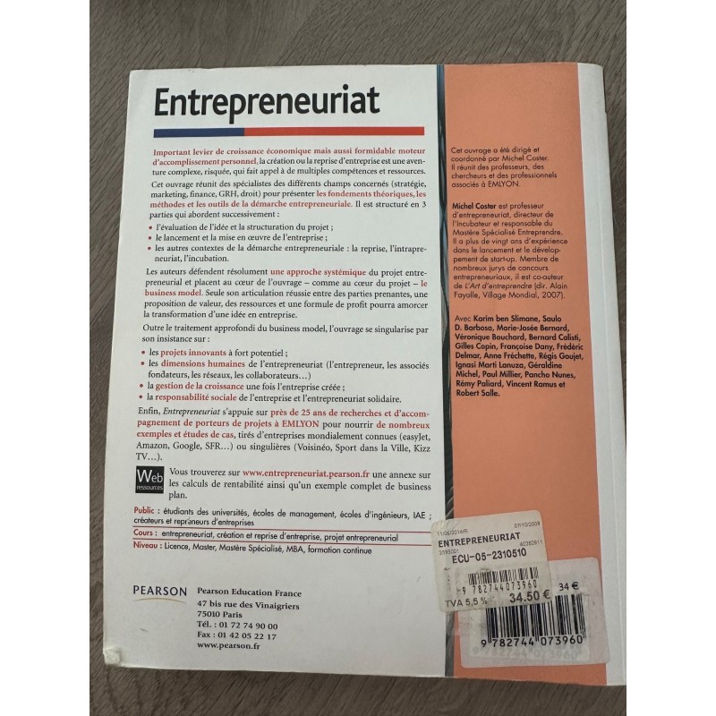 Livre Entrepreneuriat de Michel Coster