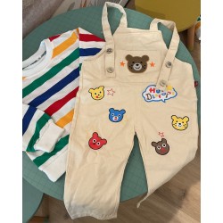 Ensemble enfant t-shirt rayé + salopette coton style cartoon