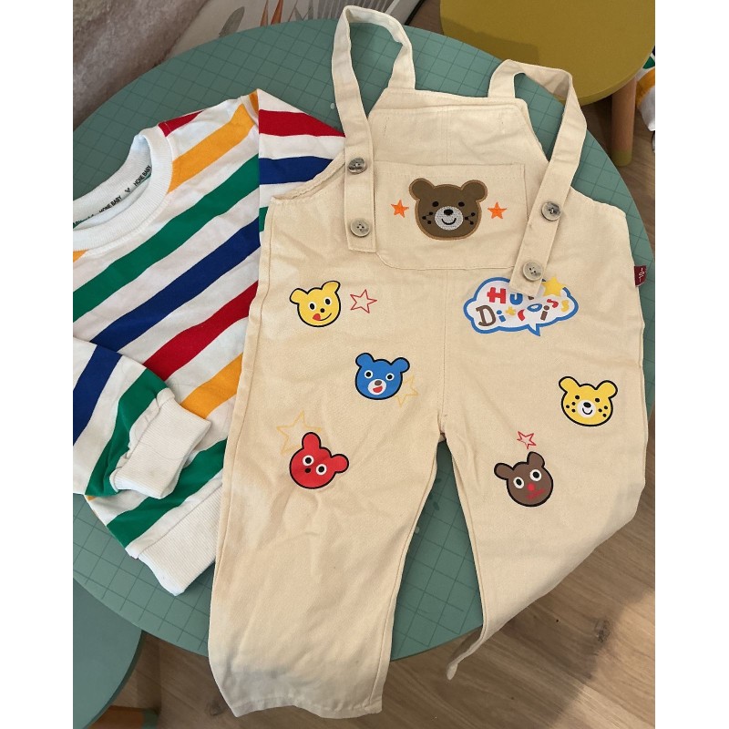Ensemble enfant t-shirt rayé + salopette coton style cartoon