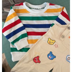 Ensemble enfant t-shirt rayé + salopette coton style cartoon