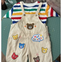 Ensemble enfant t-shirt rayé + salopette coton style cartoon