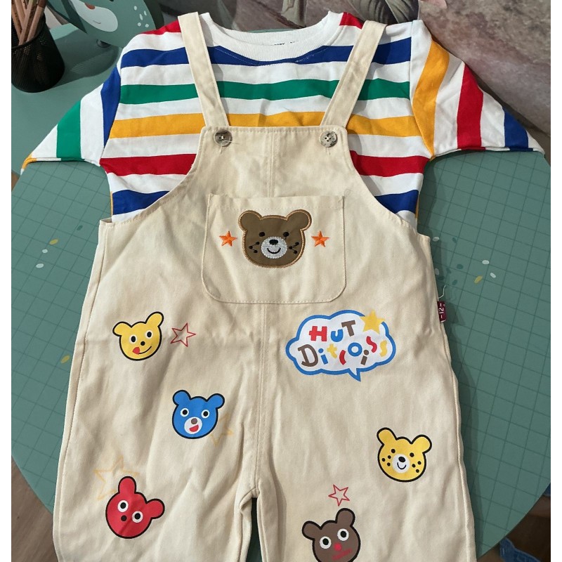 Ensemble enfant t-shirt rayé + salopette coton style cartoon